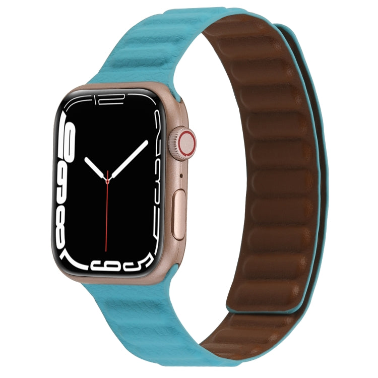Cinturino magnetico in pelle sottile con anello bicolore per Apple Watch Series, 7 45mm / 6&SE&5&4 44mm / 3&2&1 42mm