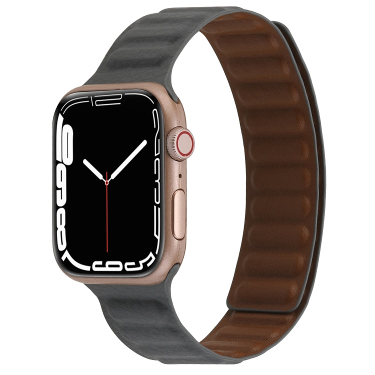 Cinturino magnetico in pelle sottile con anello bicolore per Apple Watch Series, 7 45mm / 6&SE&5&4 44mm / 3&2&1 42mm