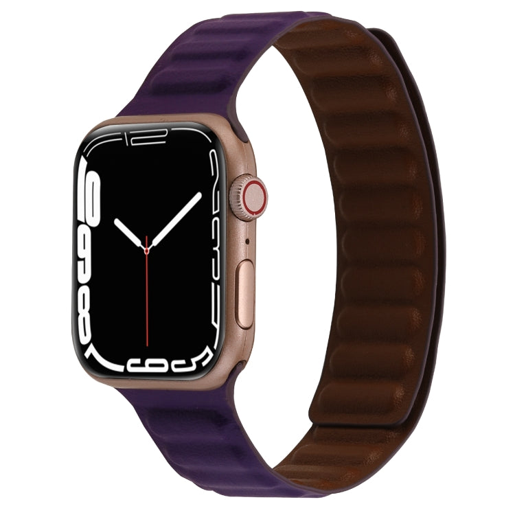 Cinturino magnetico in pelle sottile con anello bicolore per Apple Watch Series, 7 45mm / 6&SE&5&4 44mm / 3&2&1 42mm