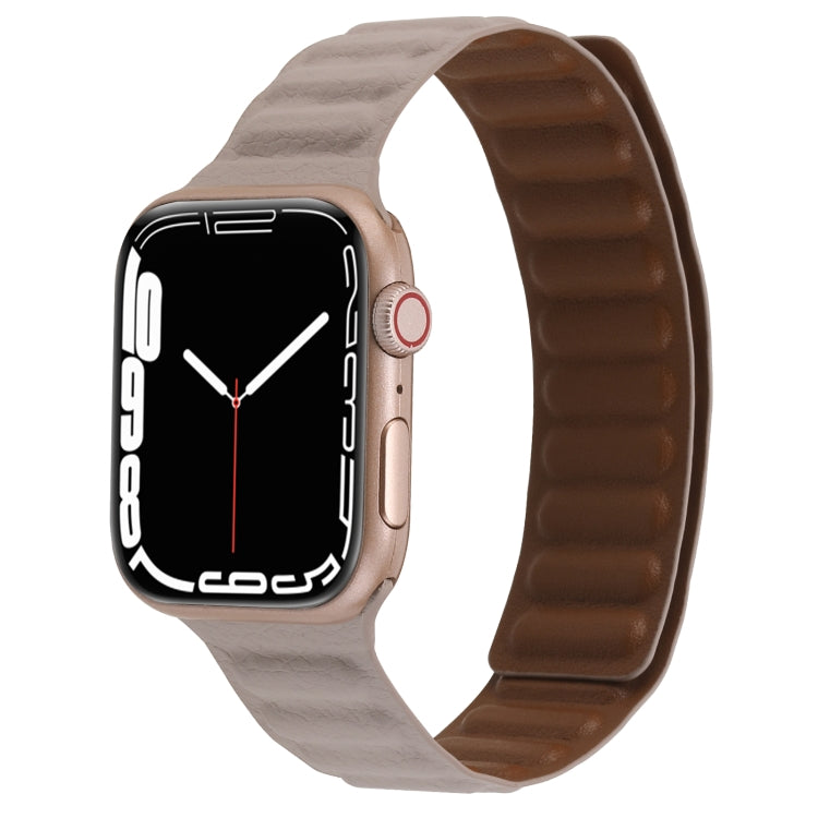 Cinturino magnetico in pelle sottile con anello bicolore per Apple Watch Series, 7 45mm / 6&SE&5&4 44mm / 3&2&1 42mm