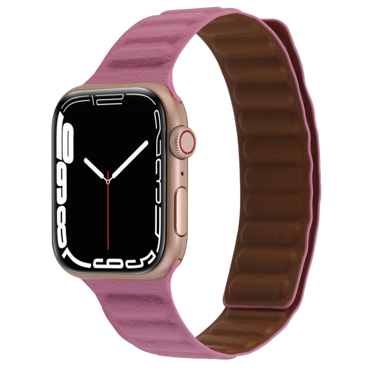 Cinturino magnetico in pelle sottile con anello bicolore per Apple Watch Series, 7 45mm / 6&SE&5&4 44mm / 3&2&1 42mm
