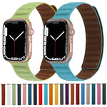 Cinturino magnetico in pelle sottile con anello bicolore per Apple Watch Series, 7 45mm / 6&SE&5&4 44mm / 3&2&1 42mm