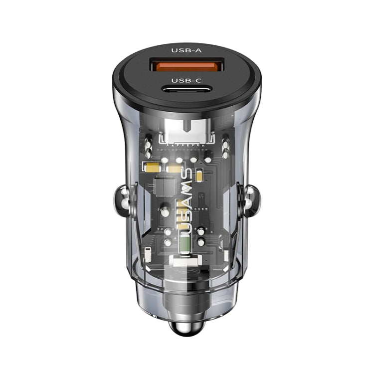 USAMS US-CC164 C32 Caricabatteria da auto mini a doppia porta trasparente da 30 W, C32