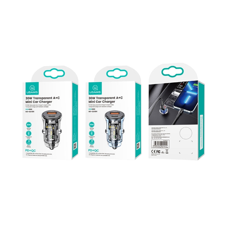 USAMS US-CC164 C32 Caricabatteria da auto mini a doppia porta trasparente da 30 W, C32