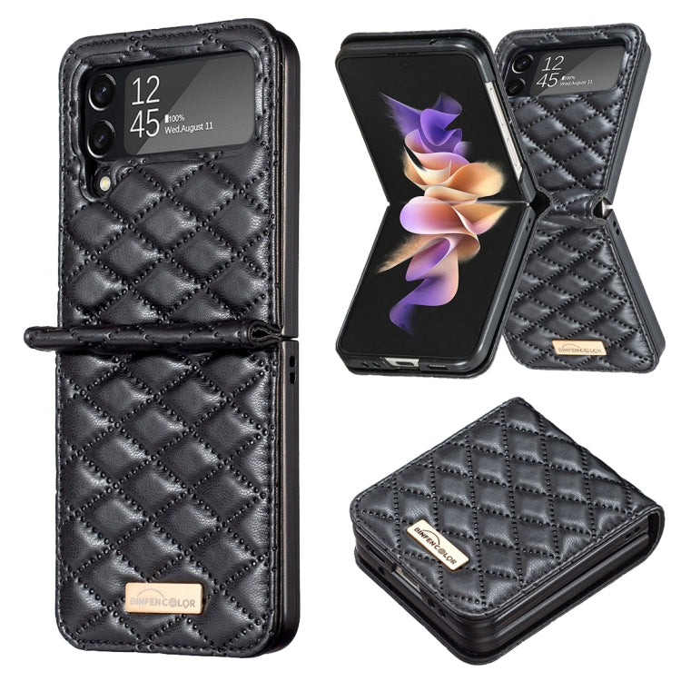 Elegante custodia per telefono in pelle con trama rombica, For Samsung Galaxy Z Flip4, For Samsung Galaxy Z Flip5