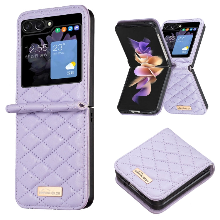 Elegante custodia per telefono in pelle con trama rombica, For Samsung Galaxy Z Flip4, For Samsung Galaxy Z Flip5