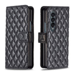 Custodia per telefono a conchiglia in pelle con portafoglio Diamond Lattice, For Samsung Galaxy Z Fold4