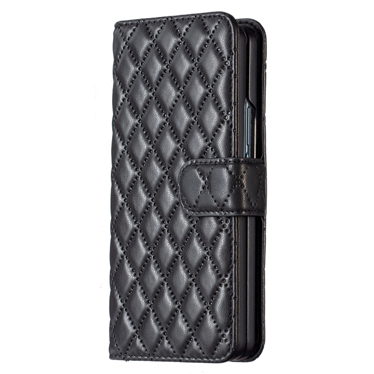 Custodia per telefono a conchiglia in pelle con portafoglio Diamond Lattice, For Samsung Galaxy Z Fold4