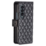 Custodia per telefono a conchiglia in pelle con portafoglio Diamond Lattice, For Samsung Galaxy Z Fold4