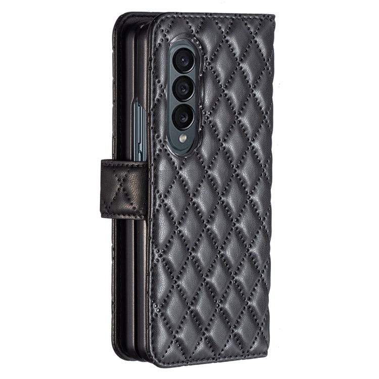 Custodia per telefono a conchiglia in pelle con portafoglio Diamond Lattice, For Samsung Galaxy Z Fold4
