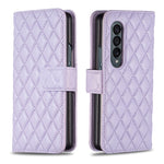 Custodia per telefono a conchiglia in pelle con portafoglio Diamond Lattice, For Samsung Galaxy Z Fold4