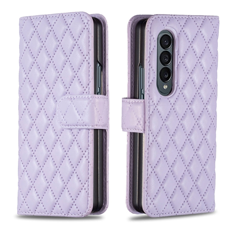Custodia per telefono a conchiglia in pelle con portafoglio Diamond Lattice, For Samsung Galaxy Z Fold4