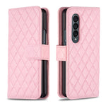 Custodia per telefono a conchiglia in pelle con portafoglio Diamond Lattice, For Samsung Galaxy Z Fold4