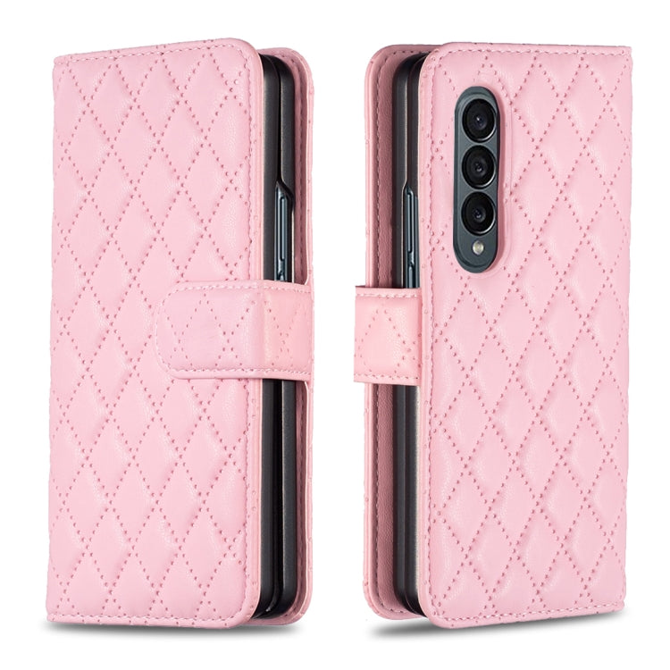 Custodia per telefono a conchiglia in pelle con portafoglio Diamond Lattice, For Samsung Galaxy Z Fold4