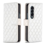 Custodia per telefono a conchiglia in pelle con portafoglio Diamond Lattice, For Samsung Galaxy Z Fold4