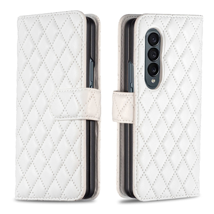 Custodia per telefono a conchiglia in pelle con portafoglio Diamond Lattice, For Samsung Galaxy Z Fold4