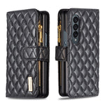 Custodia per telefono a conchiglia in pelle con portafoglio con cerniera Diamond Lattice, For Samsung Galaxy Z Fold4