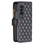 Custodia per telefono a conchiglia in pelle con portafoglio con cerniera Diamond Lattice, For Samsung Galaxy Z Fold4