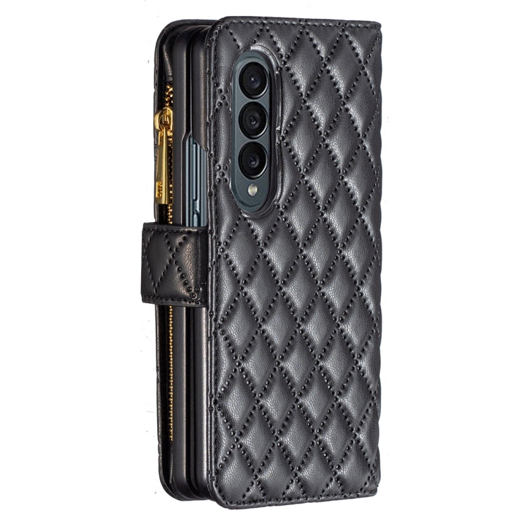 Custodia per telefono a conchiglia in pelle con portafoglio con cerniera Diamond Lattice, For Samsung Galaxy Z Fold4