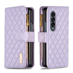 Custodia per telefono a conchiglia in pelle con portafoglio con cerniera Diamond Lattice, For Samsung Galaxy Z Fold4