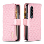 Custodia per telefono a conchiglia in pelle con portafoglio con cerniera Diamond Lattice, For Samsung Galaxy Z Fold4