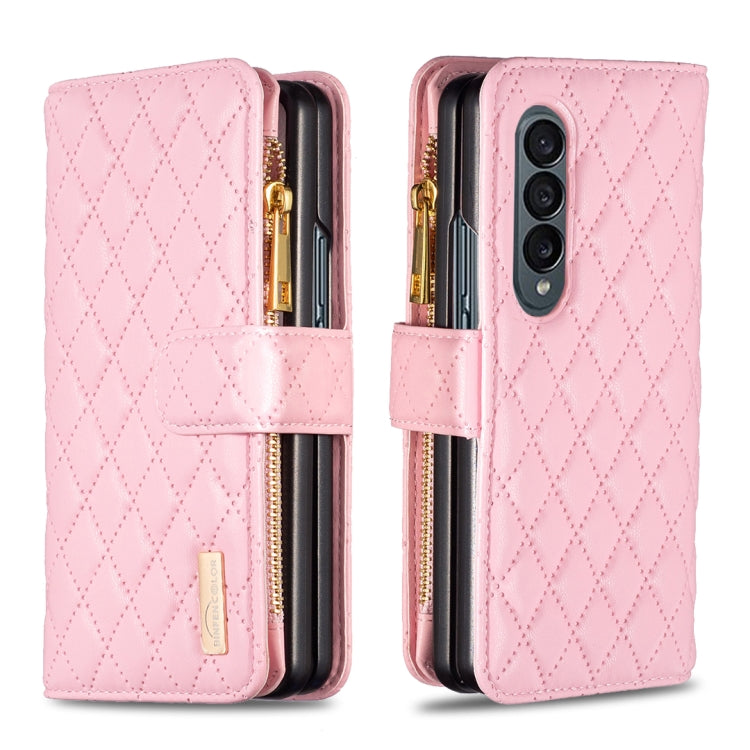 Custodia per telefono a conchiglia in pelle con portafoglio con cerniera Diamond Lattice, For Samsung Galaxy Z Fold4