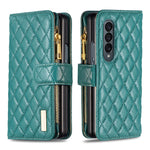 Custodia per telefono a conchiglia in pelle con portafoglio con cerniera Diamond Lattice, For Samsung Galaxy Z Fold4