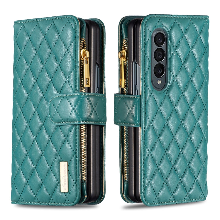 Custodia per telefono a conchiglia in pelle con portafoglio con cerniera Diamond Lattice, For Samsung Galaxy Z Fold4
