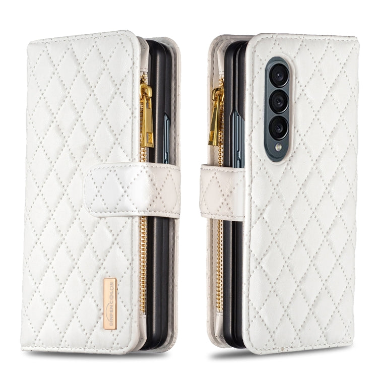 Custodia per telefono a conchiglia in pelle con portafoglio con cerniera Diamond Lattice, For Samsung Galaxy Z Fold4
