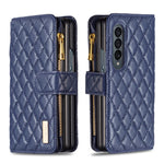 Custodia per telefono a conchiglia in pelle con portafoglio con cerniera Diamond Lattice, For Samsung Galaxy Z Fold4