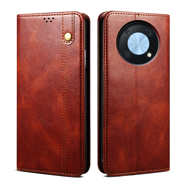Custodia per telefono in pelle con trama di cavallo pazzo in cera d'olio, For Huawei nova Y90 4G/Enjoy 50 Pro