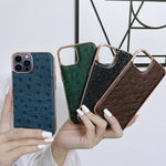 Custodia Nano in vera pelle con texture di struzzo, For iPhone 13 Pro, For iPhone 13 Pro Max, For iPhone 13, For iPhone 14 Plus, For iPhone 14 Pro Max, For iPhone 14 Pro