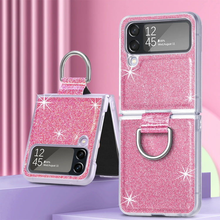 Custodia per PC in pelle glitterata con anello, For Samsung Galaxy Z Flip4