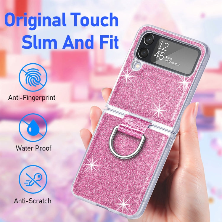 Custodia per PC in pelle glitterata con anello, For Samsung Galaxy Z Flip4