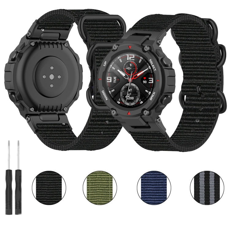Cinturino per orologio in nylon con fibbia nera a tre anelli, For Amazfit T-Rex / T-Rex Pro / Ares