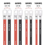 Cavo inverter per batteria in rame puro rosso + nero da 50 cm per auto, 10AWG 6-5, 8AWG 10-6, 6AWG 25-8, 6AWG 25-10