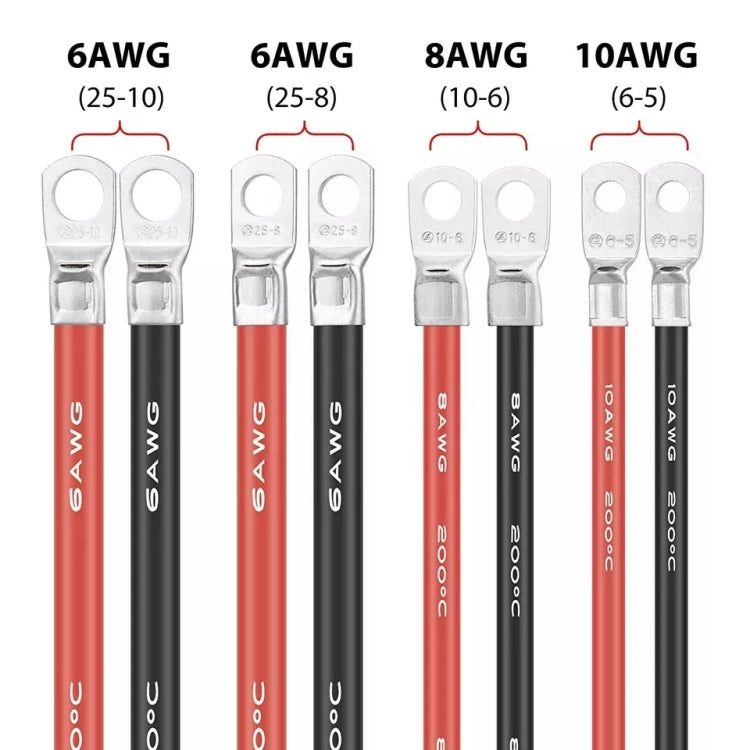 Cavo inverter per batteria in rame puro rosso + nero da 50 cm per auto, 10AWG 6-5, 8AWG 10-6, 6AWG 25-8, 6AWG 25-10