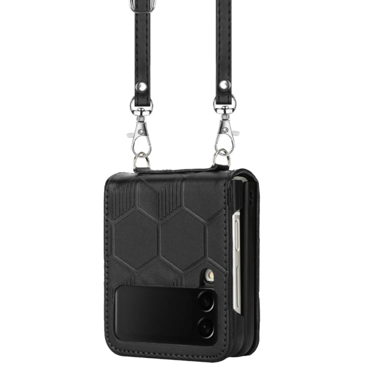Custodia per telefono in pelle con texture calcio a tracolla, For Samsung Galaxy Z Flip3 5G, For Samsung Galaxy Z Flip4