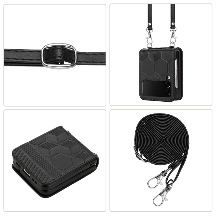 Custodia per telefono in pelle con texture calcio a tracolla, For Samsung Galaxy Z Flip3 5G, For Samsung Galaxy Z Flip4