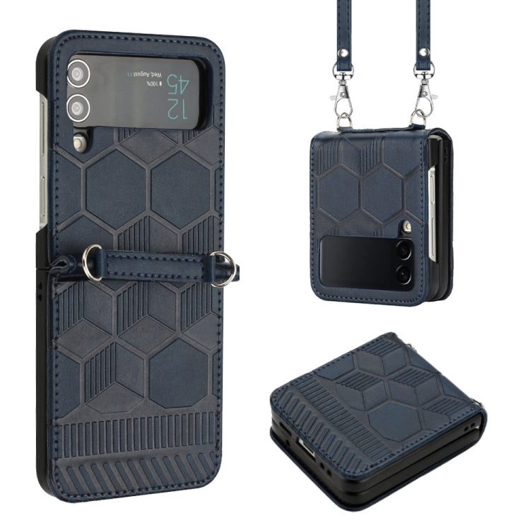 Custodia per telefono in pelle con texture calcio a tracolla, For Samsung Galaxy Z Flip3 5G, For Samsung Galaxy Z Flip4