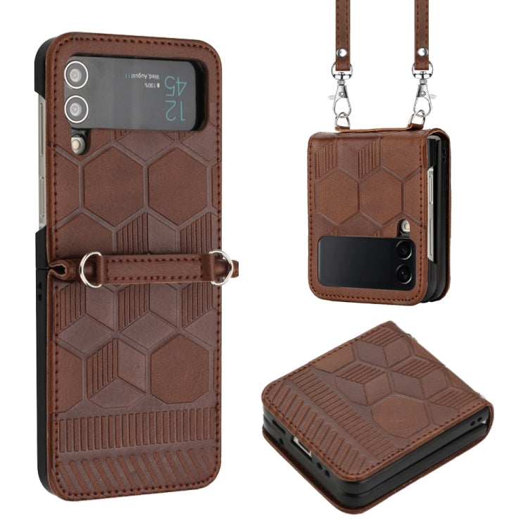 Custodia per telefono in pelle con texture calcio a tracolla, For Samsung Galaxy Z Flip3 5G, For Samsung Galaxy Z Flip4