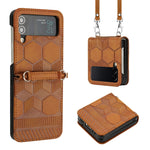 Custodia per telefono in pelle con texture calcio a tracolla, For Samsung Galaxy Z Flip3 5G, For Samsung Galaxy Z Flip4