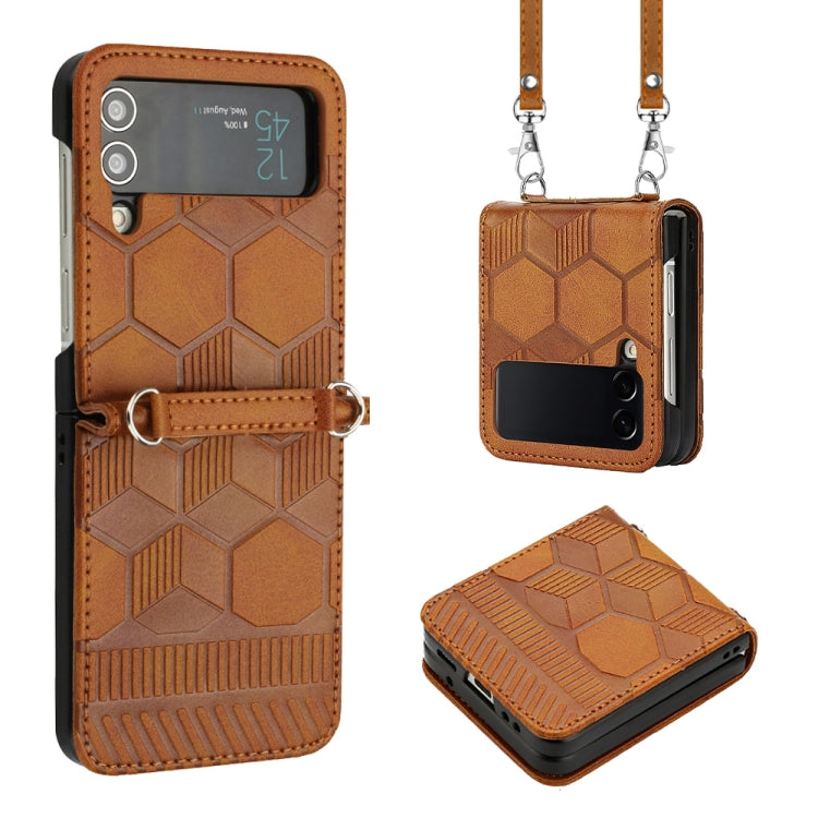 Custodia per telefono in pelle con texture calcio a tracolla, For Samsung Galaxy Z Flip3 5G, For Samsung Galaxy Z Flip4
