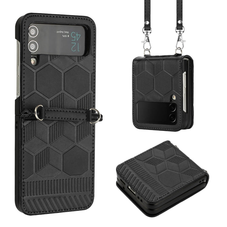 Custodia per telefono in pelle con texture calcio a tracolla, For Samsung Galaxy Z Flip3 5G, For Samsung Galaxy Z Flip4