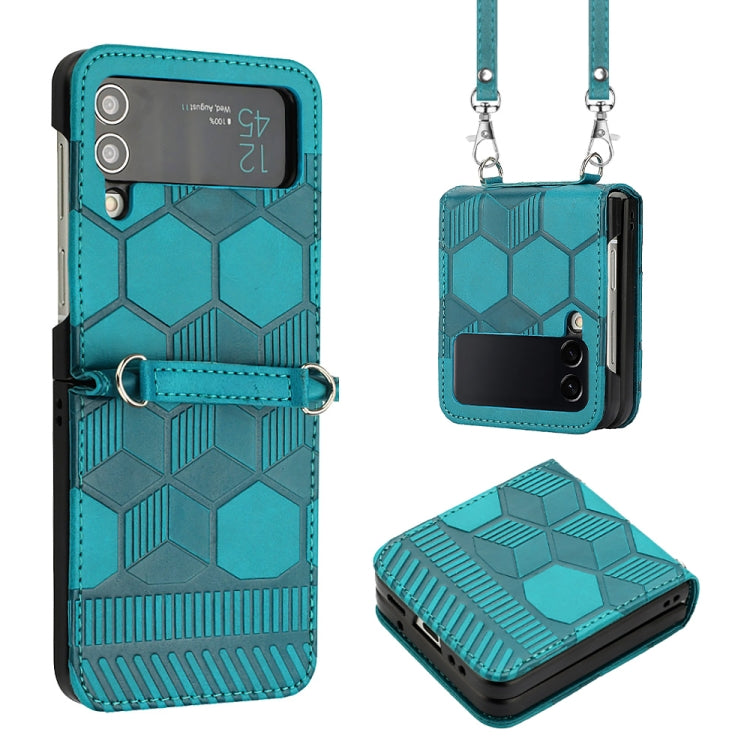 Custodia per telefono in pelle con texture calcio a tracolla, For Samsung Galaxy Z Flip3 5G, For Samsung Galaxy Z Flip4
