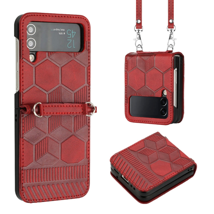 Custodia per telefono in pelle con texture calcio a tracolla, For Samsung Galaxy Z Flip3 5G, For Samsung Galaxy Z Flip4