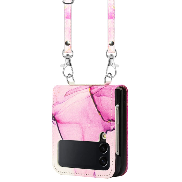Custodia per telefono in pelle con motivo marmorizzato a tracolla, For Samsung Galaxy Z Flip3 5G, For Samsung Galaxy Z Flip4