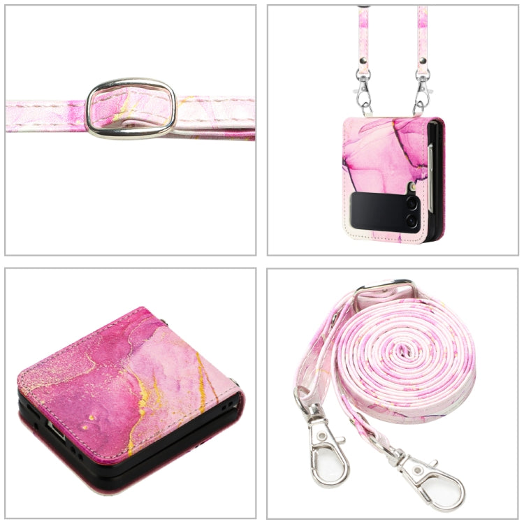 Custodia per telefono in pelle con motivo marmorizzato a tracolla, For Samsung Galaxy Z Flip3 5G, For Samsung Galaxy Z Flip4