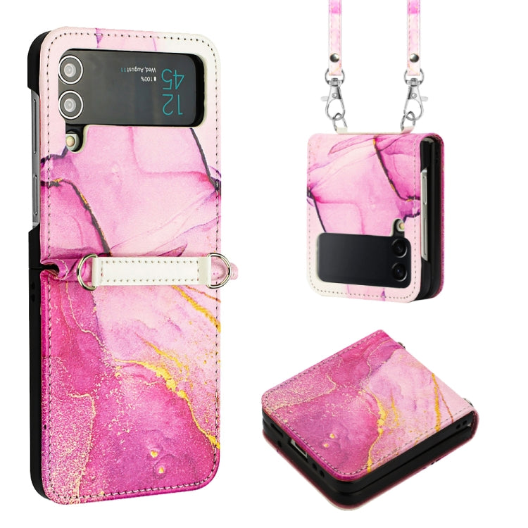 Custodia per telefono in pelle con motivo marmorizzato a tracolla, For Samsung Galaxy Z Flip3 5G, For Samsung Galaxy Z Flip4