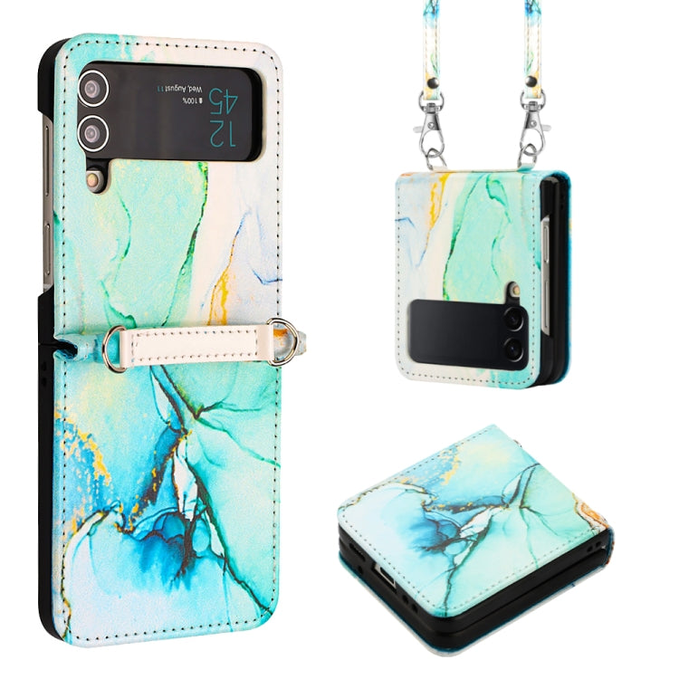 Custodia per telefono in pelle con motivo marmorizzato a tracolla, For Samsung Galaxy Z Flip3 5G, For Samsung Galaxy Z Flip4